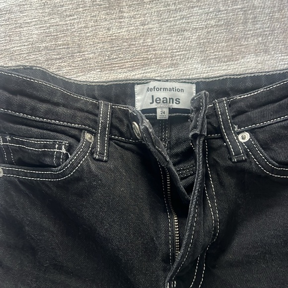 Reformation black denim jeans white stitching - Picture 4 of 5